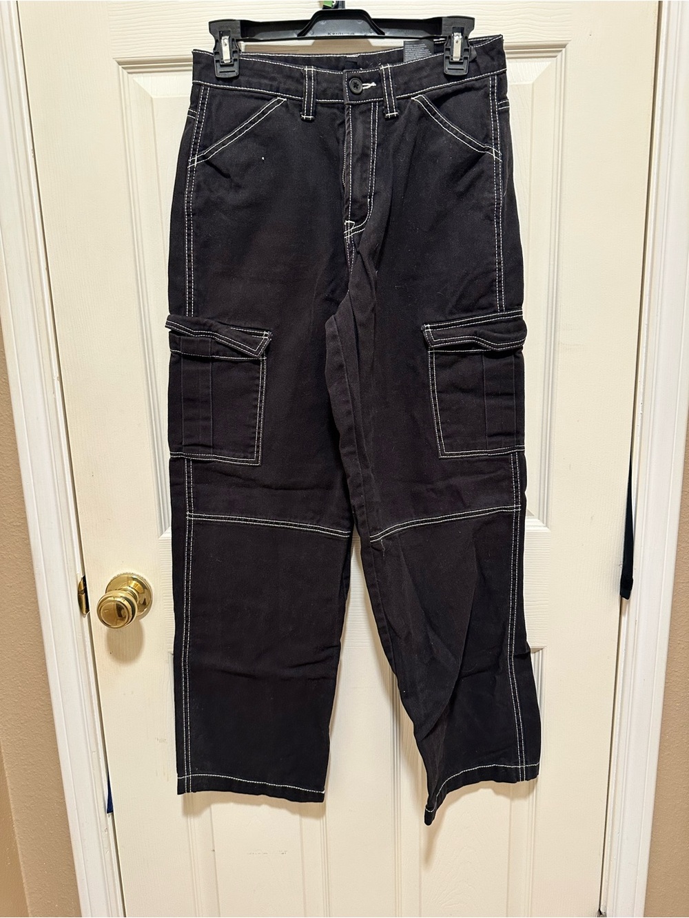 H&M Black Cargo Pants with White Contrast Stitching